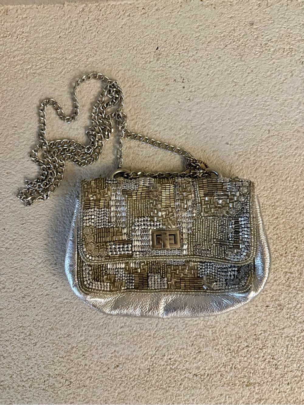 Mary Frances Silver with gold Idol convertible crossbody handbag Chain Strap